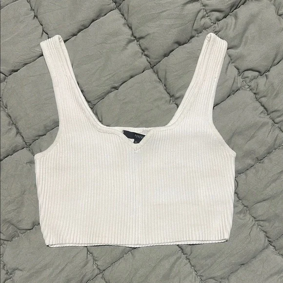 White Ribbed Crop Top - Picture 1 of 1